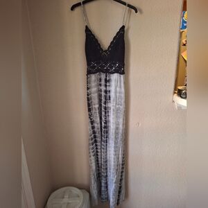 Xhilaration Black and Gray Tie-Dye Maxi Dress Goth Grunge Punk Xs